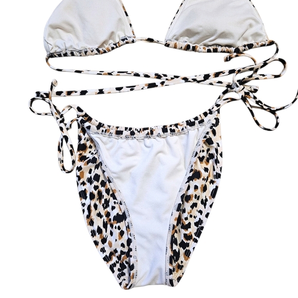 Wmns Leopard Print Bikini Set Wild Fable M Cheeky Tie Bottom Triangle Top - Picture 4 of 7